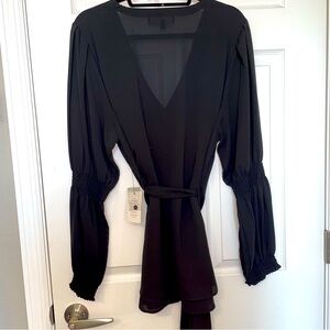 Eloquii black blouse with sash and arm detail, size 20, NWT